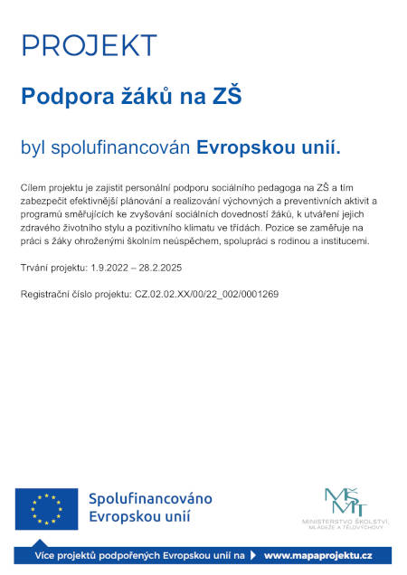 Projekt podpora žáků na ZŠ